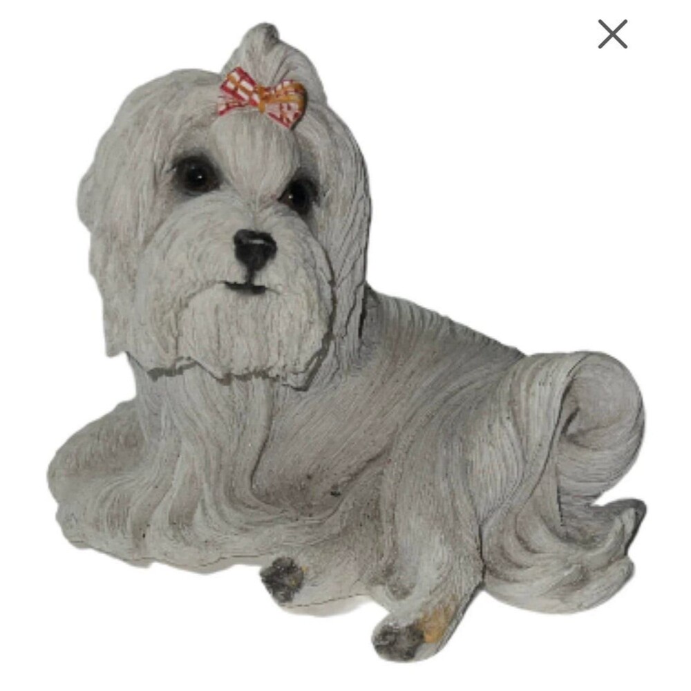 Country Artist Shih Tzu Dog Figurine Pink Hair Bow Lying Down